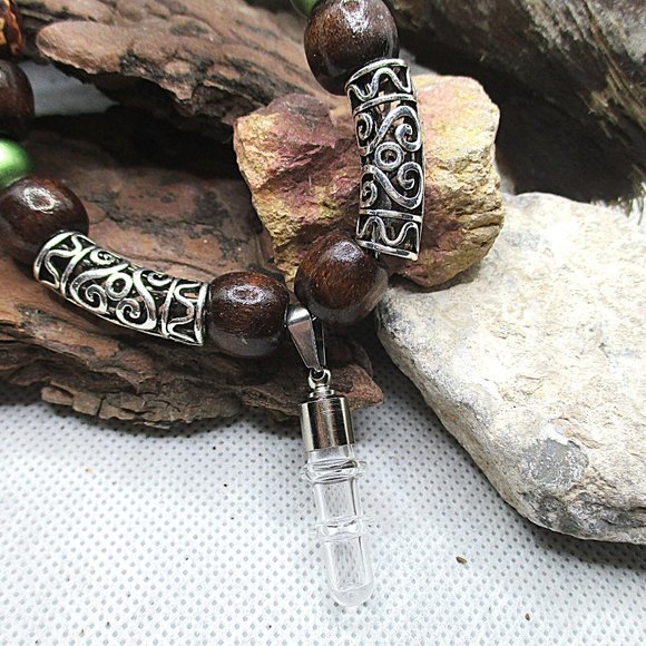 ADULT CREMATION PENDANT WITH BEADED NECKLACE ROLO CHAIN STAINLESS STEEL - Picture 6 of 10